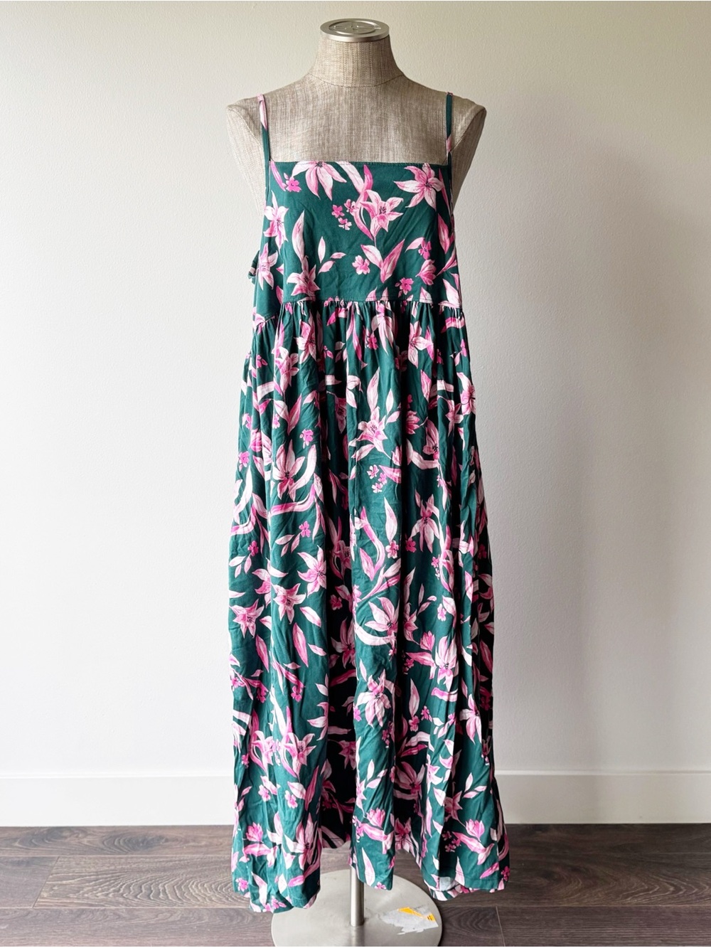 Petite Plume Pima Serene Lounge Dress, Green and Pink Floral Nightgown